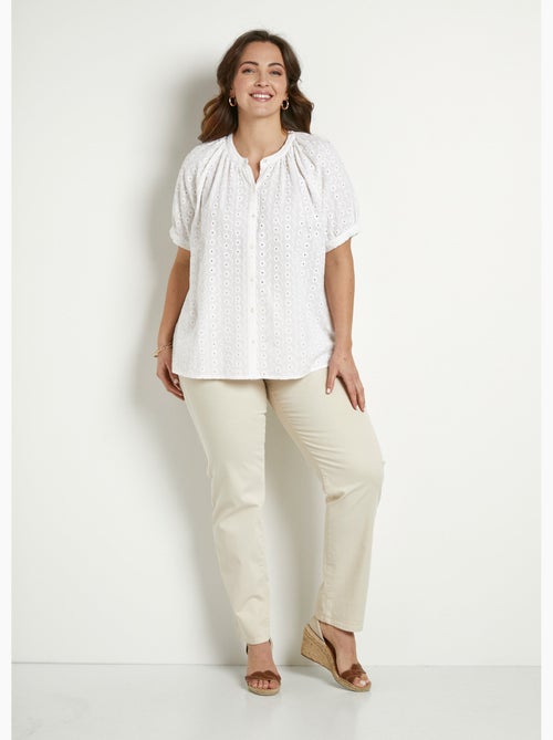 Blusa holgada de algodón bordada sin cuello - Afibel - Kiabi