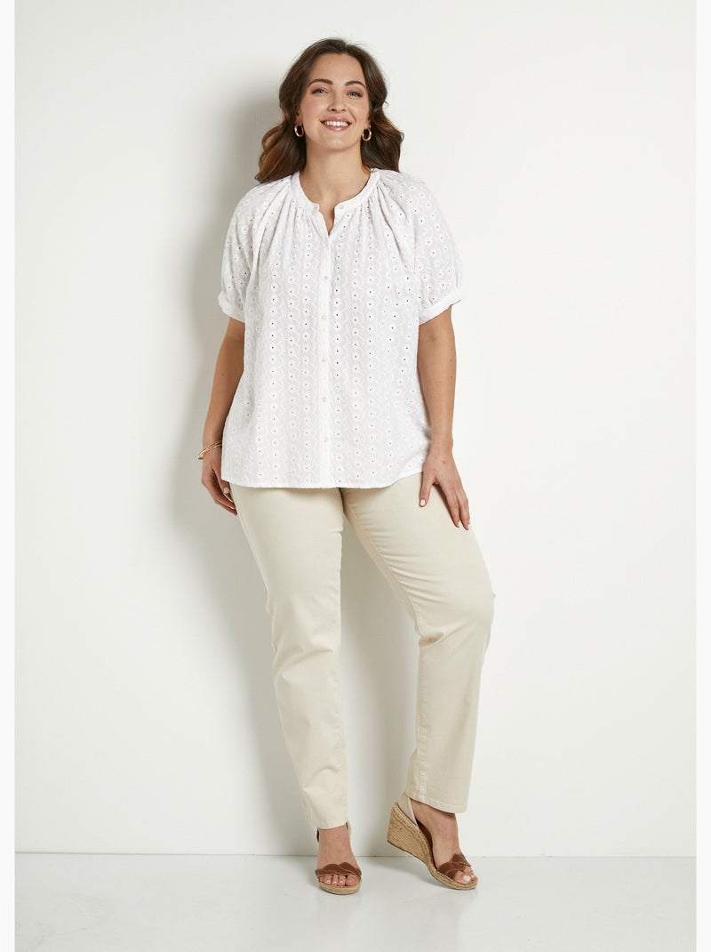 Blusa holgada de algodón bordada sin cuello - Afibel Blanco - Kiabi