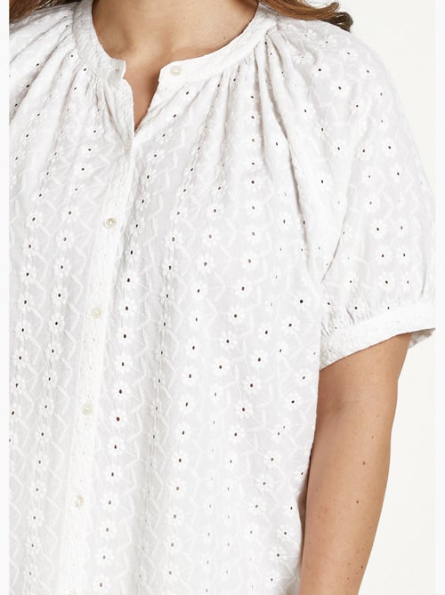 Blusa holgada de algodón bordada sin cuello - Afibel - Kiabi