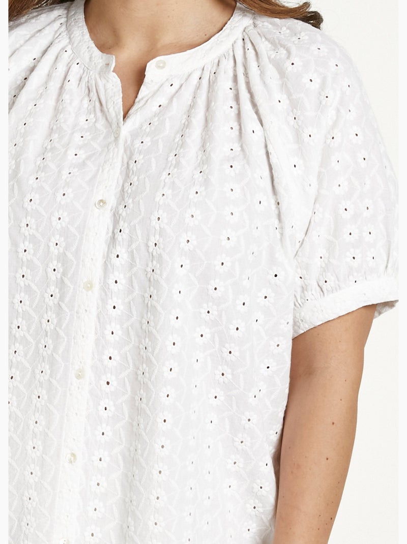 Blusa holgada de algodón bordada sin cuello - Afibel Blanco - Kiabi