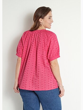 Blusa holgada de algodón bordada sin cuello - afibel