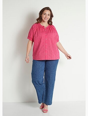 Blusa holgada de algodón bordada sin cuello - afibel