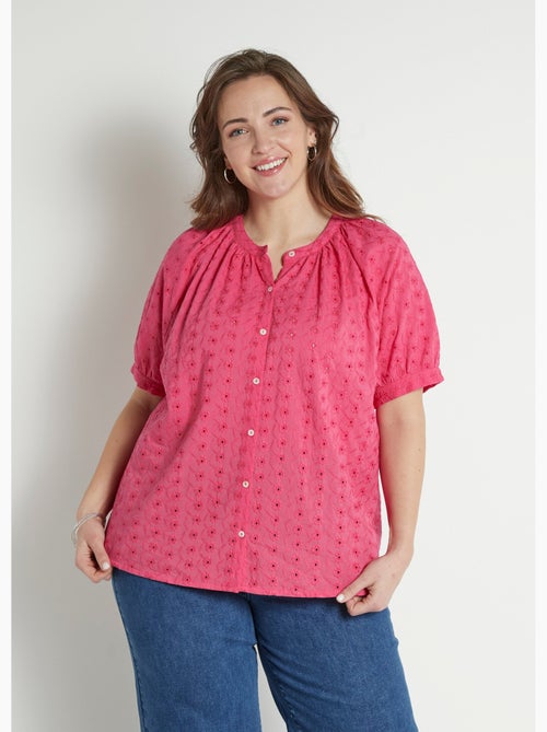 Blusa holgada de algodón bordada sin cuello - afibel - Kiabi