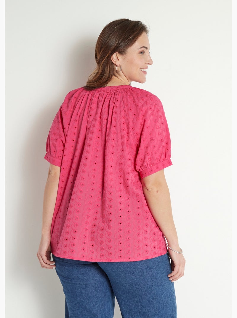 Blusa holgada de algodón bordada sin cuello - afibel Rosa fucsia - Kiabi