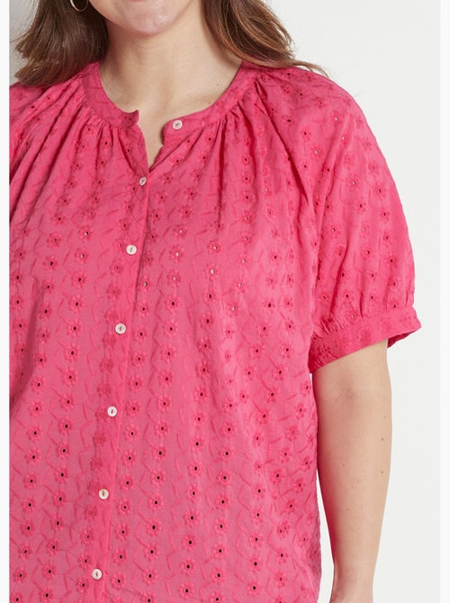 Blusa holgada de algodón bordada sin cuello - afibel - Kiabi