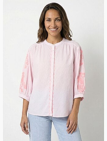 Blusa holgada de cuadros vichy con bordado neón - AFIBEL