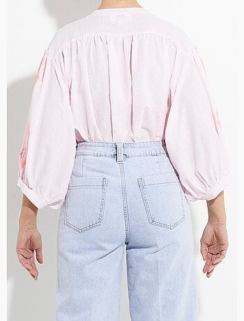 Blusa holgada de cuadros vichy con bordado neón - AFIBEL