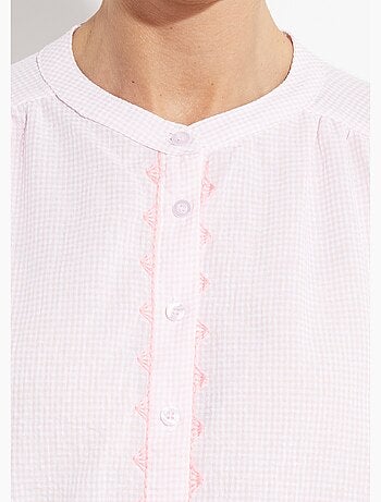 Blusa holgada de cuadros vichy con bordado neón - AFIBEL