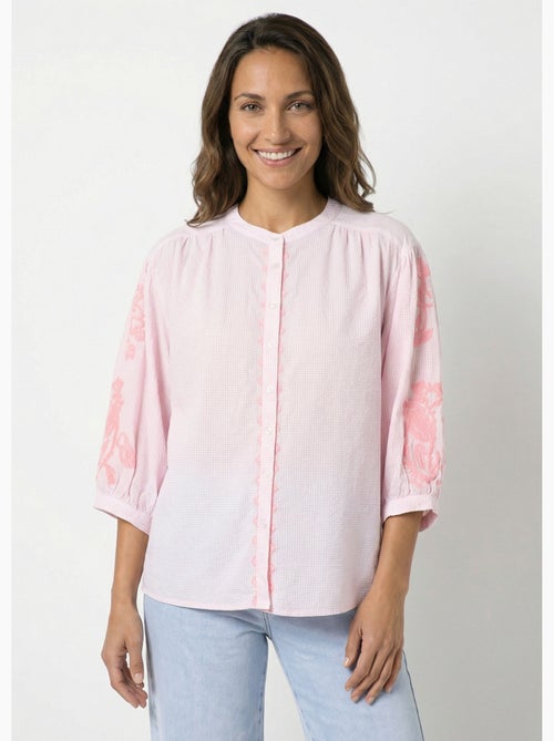 Blusa holgada de cuadros vichy con bordado neón - AFIBEL - Kiabi
