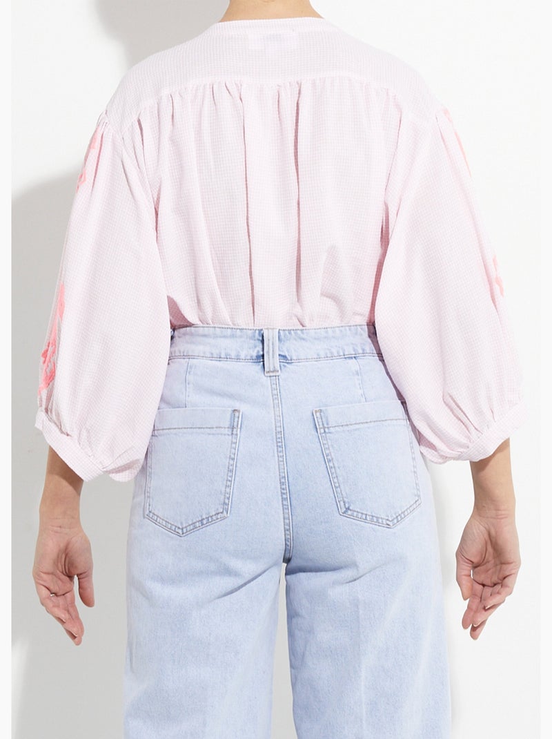 Blusa holgada de cuadros vichy con bordado neón - AFIBEL Rosa - Kiabi