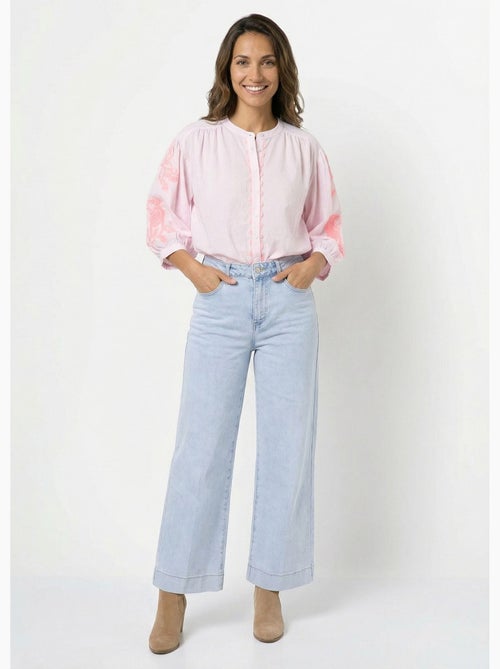 Blusa holgada de cuadros vichy con bordado neón - AFIBEL - Kiabi