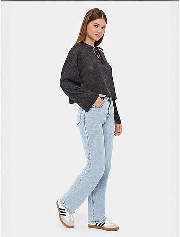 Blusa holgada de punto con cuello redondo y detalle de lazo