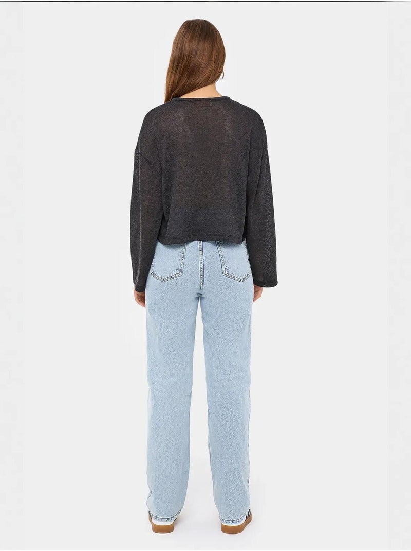 Blusa holgada de punto con cuello redondo y detalle de lazo Gris - Kiabi