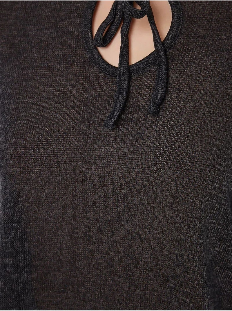 Blusa holgada de punto con cuello redondo y detalle de lazo Gris - Kiabi