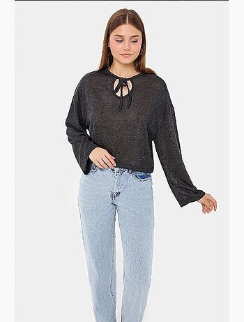 Blusa holgada de punto con cuello redondo y detalle de lazo hiccup