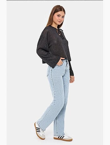 Blusa holgada de punto con cuello redondo y detalle de lazo hiccup