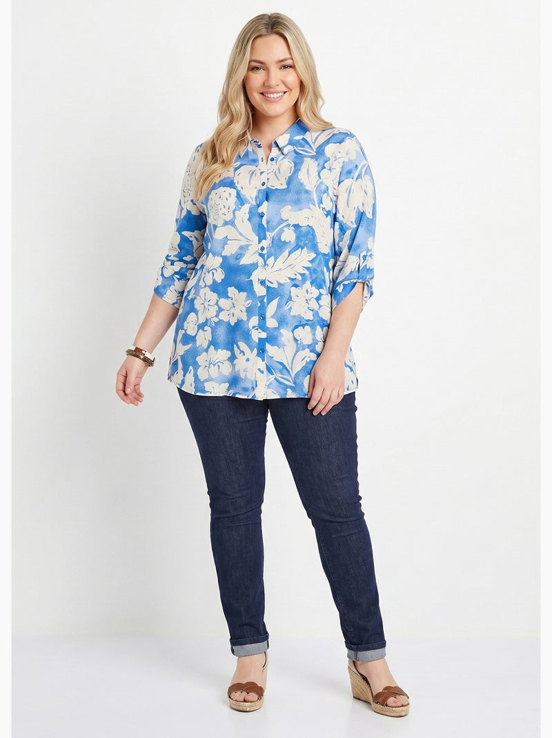 Blusa holgada larga de flores - Afibel Azul - Kiabi