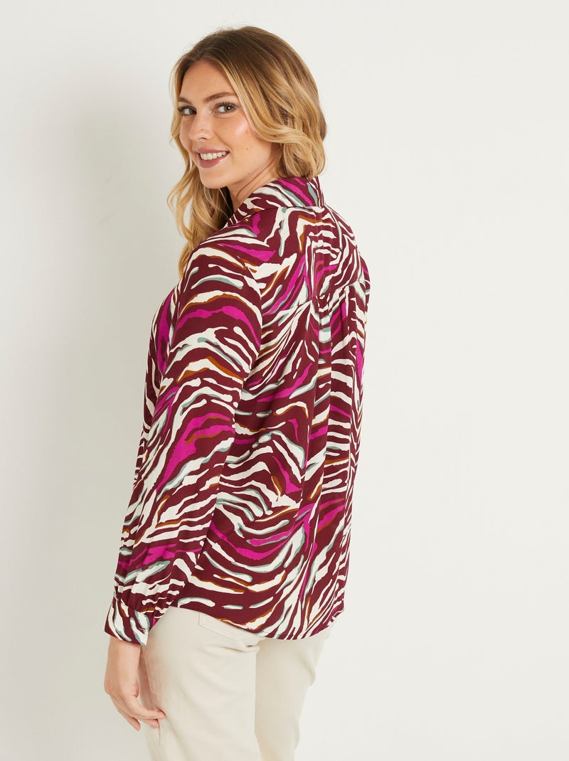 Blusa larga abotonada con estampado de cebra - Afibel Ciruela - Kiabi