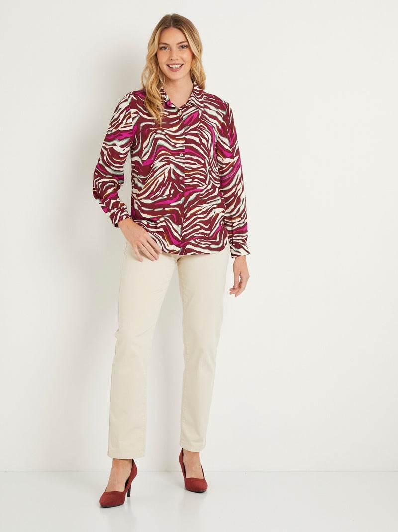 Blusa larga abotonada con estampado de cebra - Afibel Ciruela - Kiabi