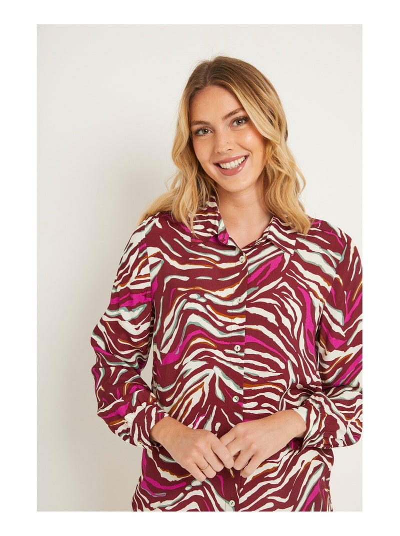 Blusa larga abotonada con estampado de cebra - Afibel Ciruela - Kiabi