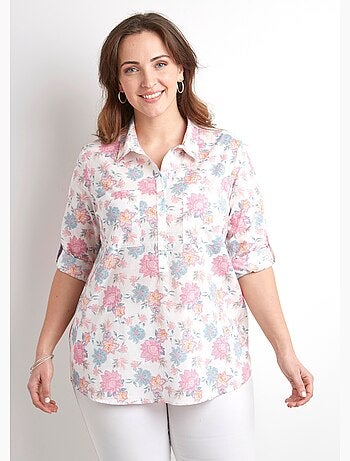 Blusa larga de algodón con botones y estampado floral - Afibel