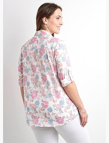 Blusa larga de algodón con botones y estampado floral - Afibel