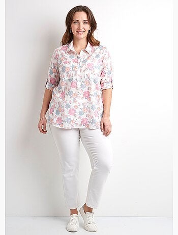 Blusa larga de algodón con botones y estampado floral - Afibel