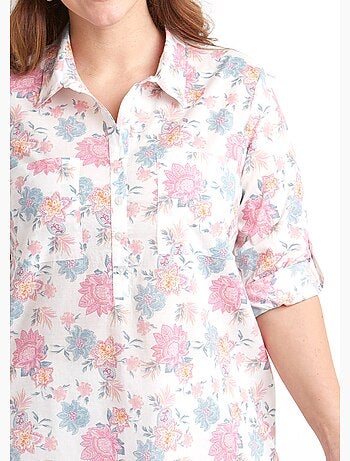 Blusa larga de algodón con botones y estampado floral - Afibel