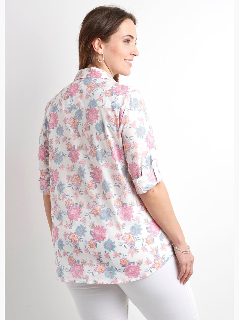 Blusa larga abotonada con estampado floral en algodón - Afibel Rosa - Kiabi