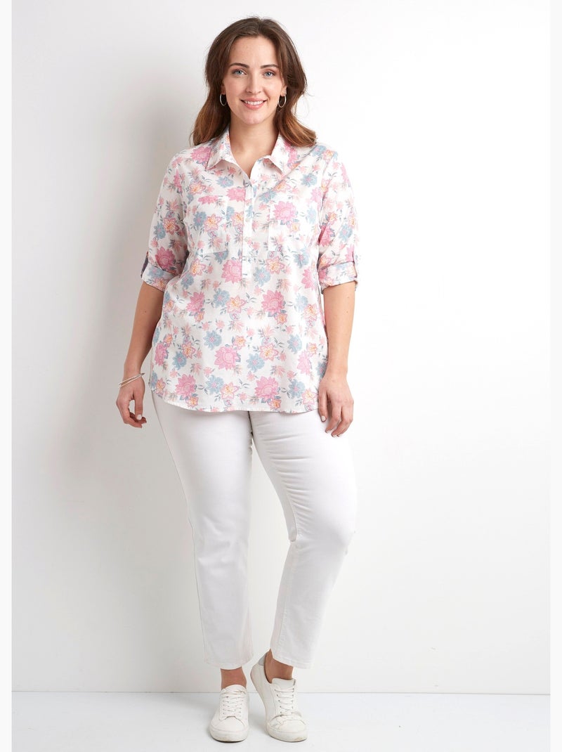 Blusa larga abotonada con estampado floral en algodón - Afibel Rosa - Kiabi