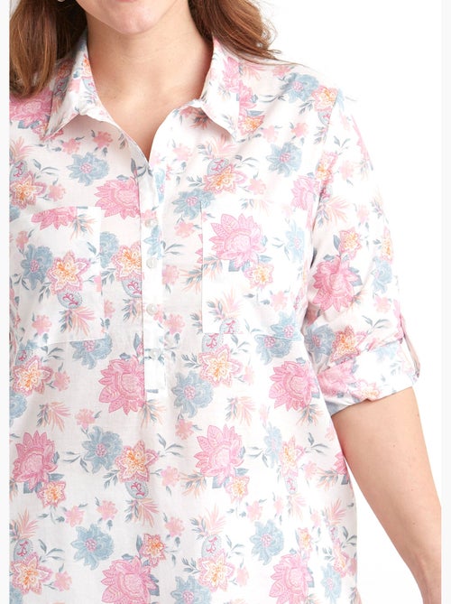Blusa larga abotonada con estampado floral en algodón - Afibel - Kiabi