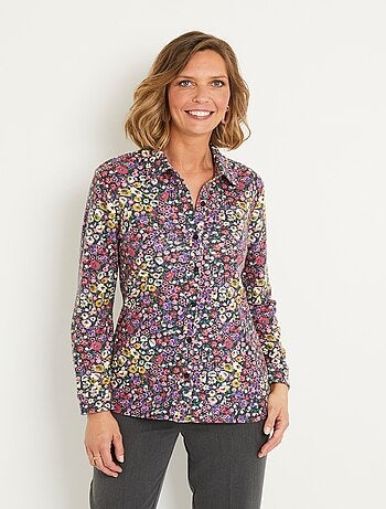 Blusa larga abotonada de cálido punto floral - Afibel