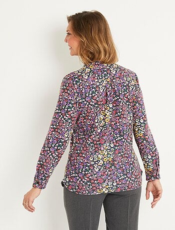 Blusa larga abotonada de cálido punto floral - Afibel
