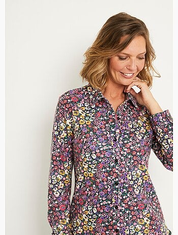 Blusa larga abotonada de cálido punto floral - Afibel