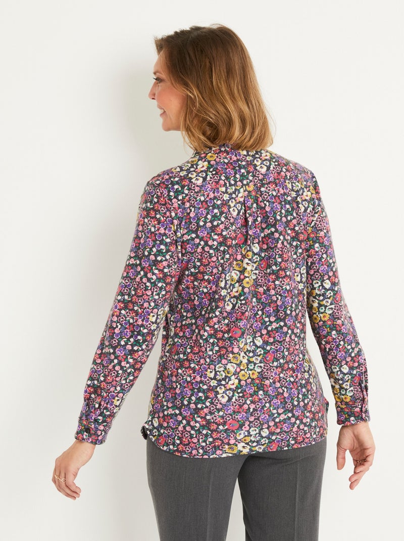 Blusa larga abotonada de cálido punto floral - Afibel Negro Rosa - Kiabi