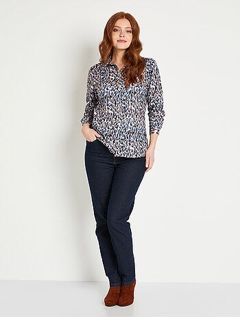 Blusa larga abotonada de cálido punto gráfico - Afibel