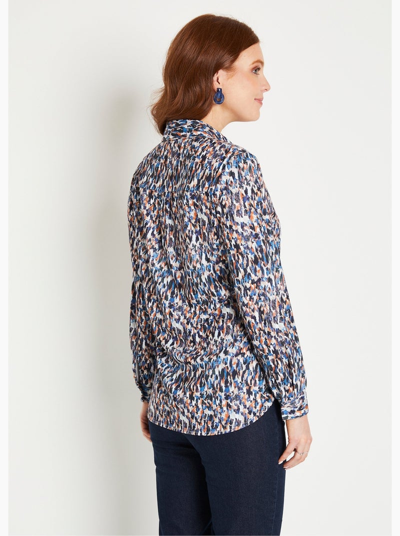 Blusa larga abotonada de cálido punto gráfico - Afibel Azul - Kiabi