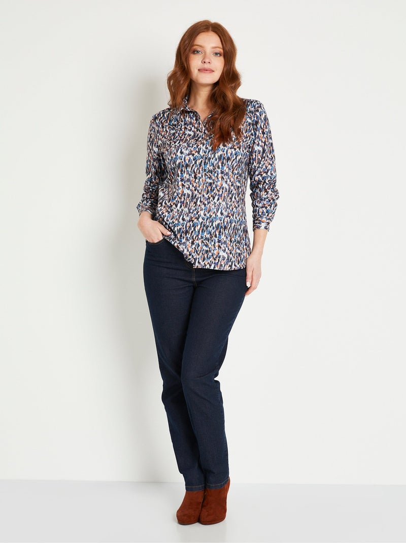 Blusa larga abotonada de cálido punto gráfico - Afibel Azul - Kiabi