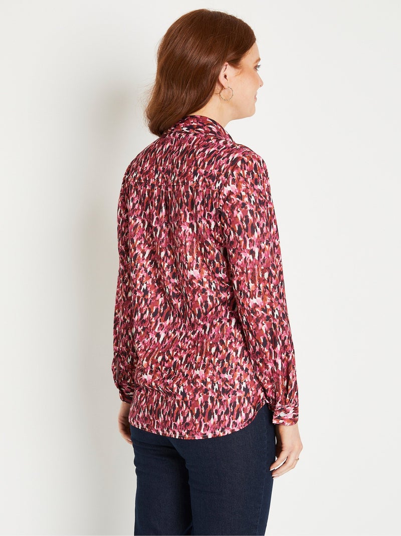 Blusa larga abotonada de cálido punto gráfico - Afibel Rosa - Kiabi