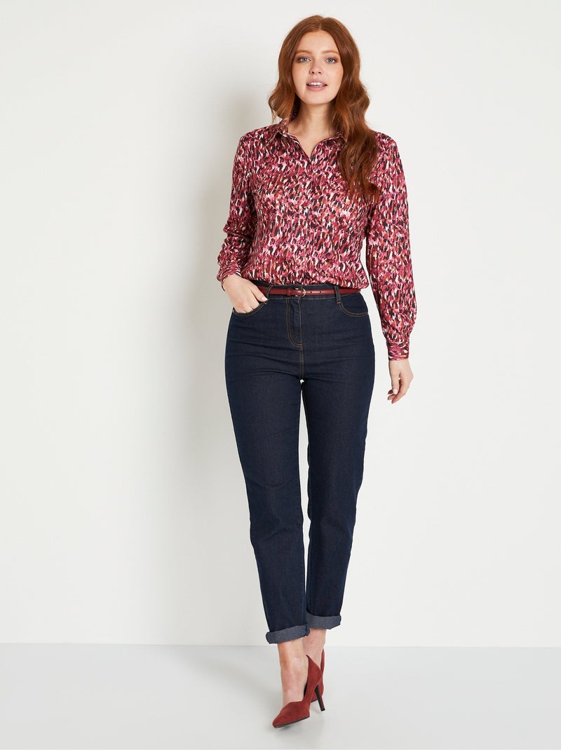 Blusa larga abotonada de cálido punto gráfico - Afibel Rosa - Kiabi