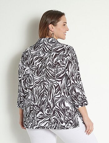 Blusa larga abotonada y manga 3/4 piel animal - Afibel