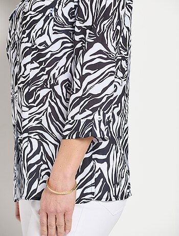 Blusa larga abotonada y manga 3/4 piel animal - Afibel