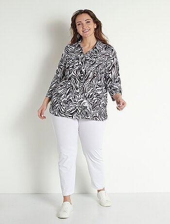 Blusa larga abotonada y manga 3/4 piel animal - Afibel