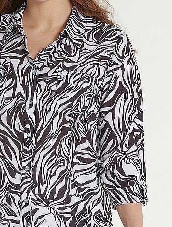 Blusa larga abotonada y manga 3/4 piel animal - Afibel