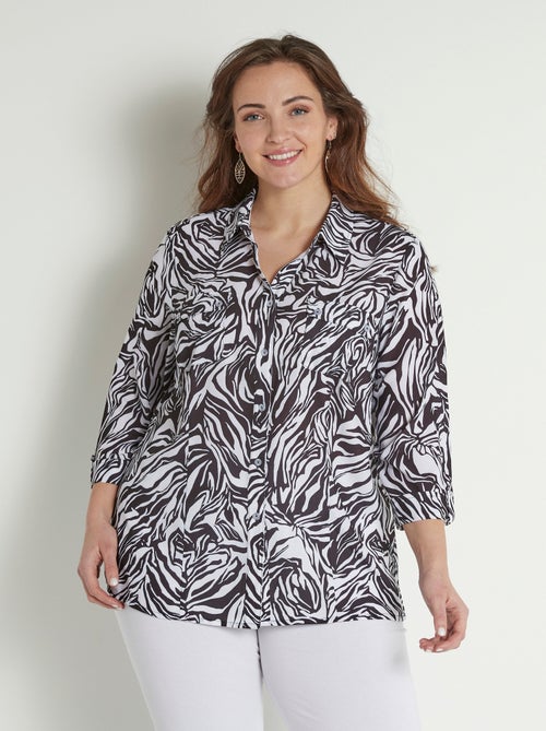 Blusa larga abotonada y manga 3/4 piel animal - Afibel - Kiabi