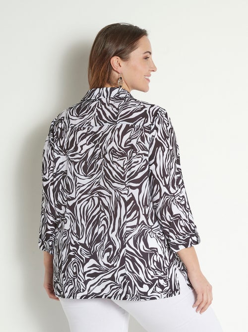 Blusa larga abotonada y manga 3/4 piel animal - Afibel - Kiabi