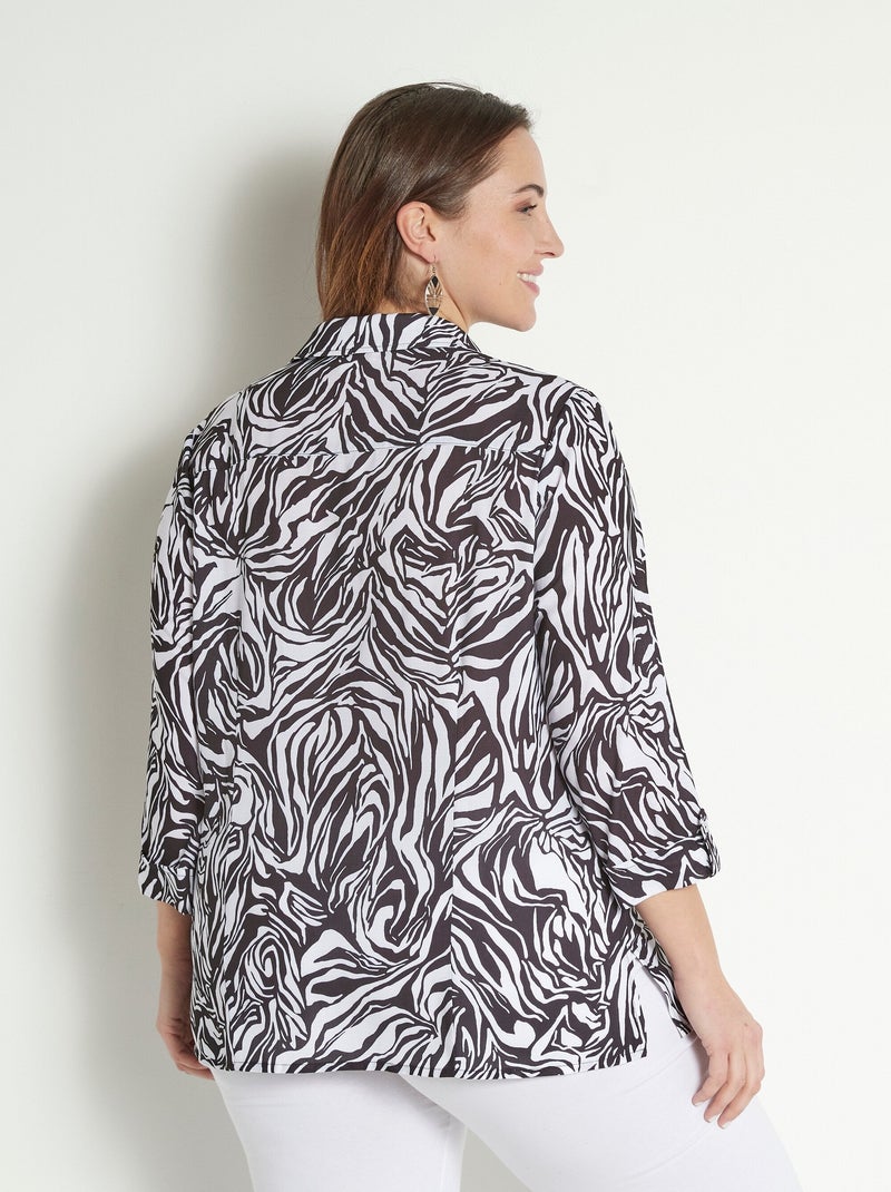 Blusa larga abotonada y manga 3/4 piel animal - Afibel Negro Blanco - Kiabi