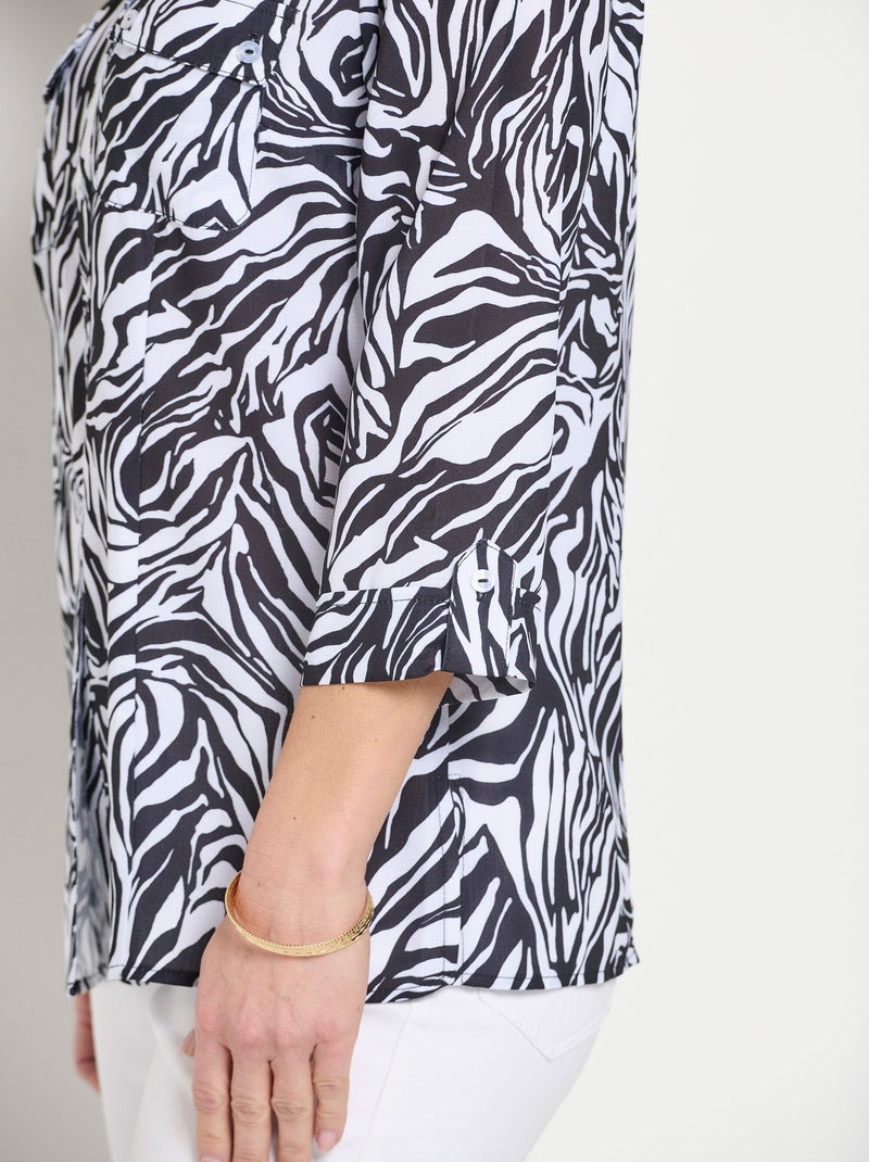 Blusa larga abotonada y manga 3/4 piel animal - Afibel Negro Blanco - Kiabi