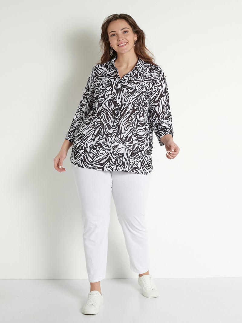 Blusa larga abotonada y manga 3/4 piel animal - Afibel Negro Blanco - Kiabi