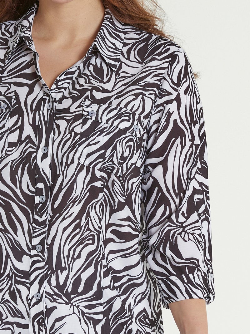 Blusa larga abotonada y manga 3/4 piel animal - Afibel Negro Blanco - Kiabi